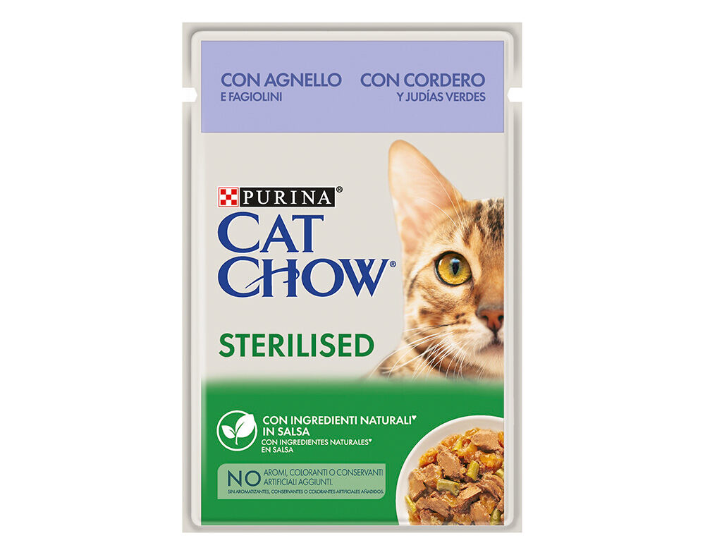 COMIDA H&Uacute;MIDA PARA GATO CAT CHOW ESTERILIZADO COM BORREGO 85G