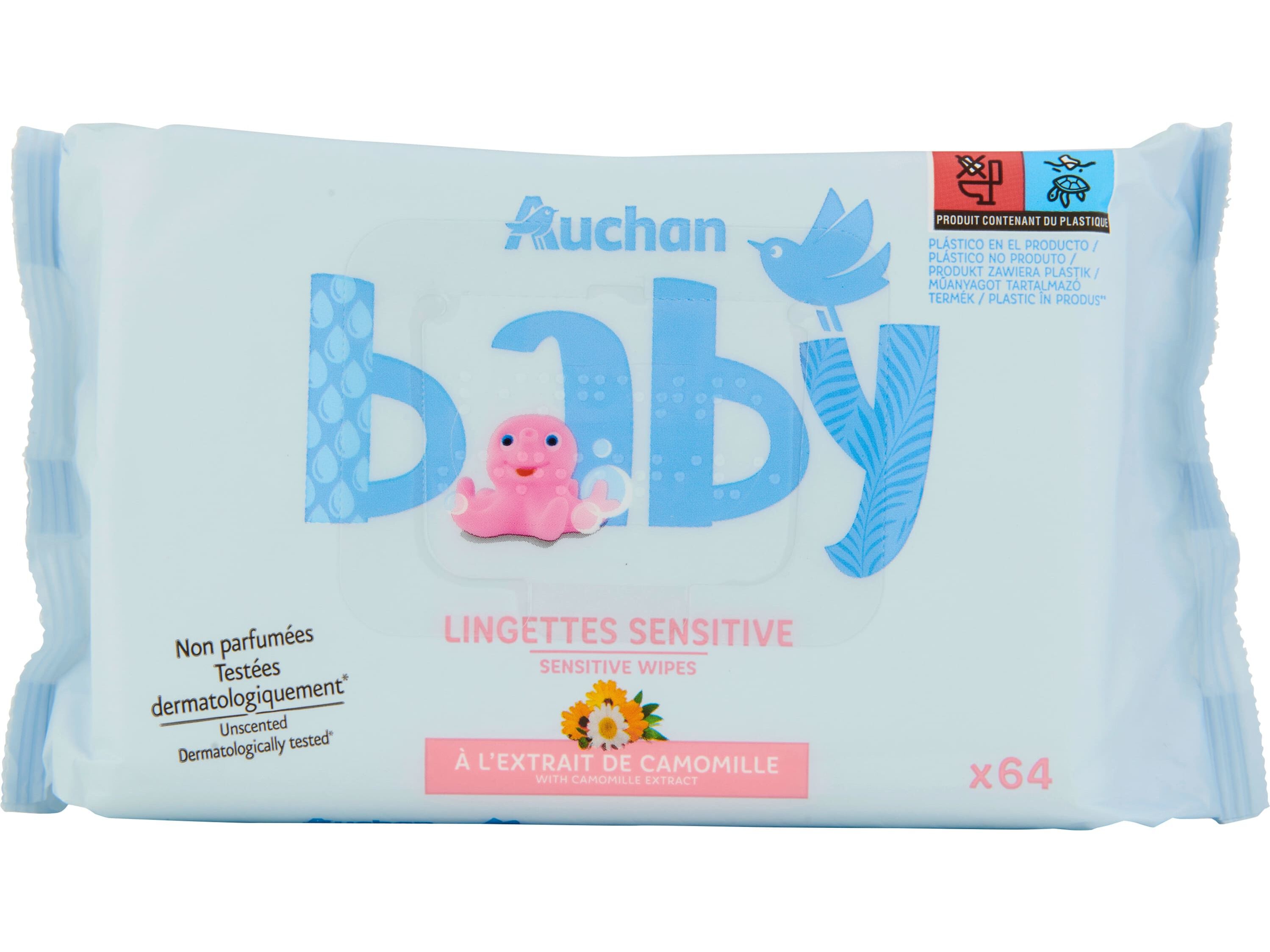 TOALHITAS AUCHAN BABY SENSITIVE C/CAMOMILA 64UN