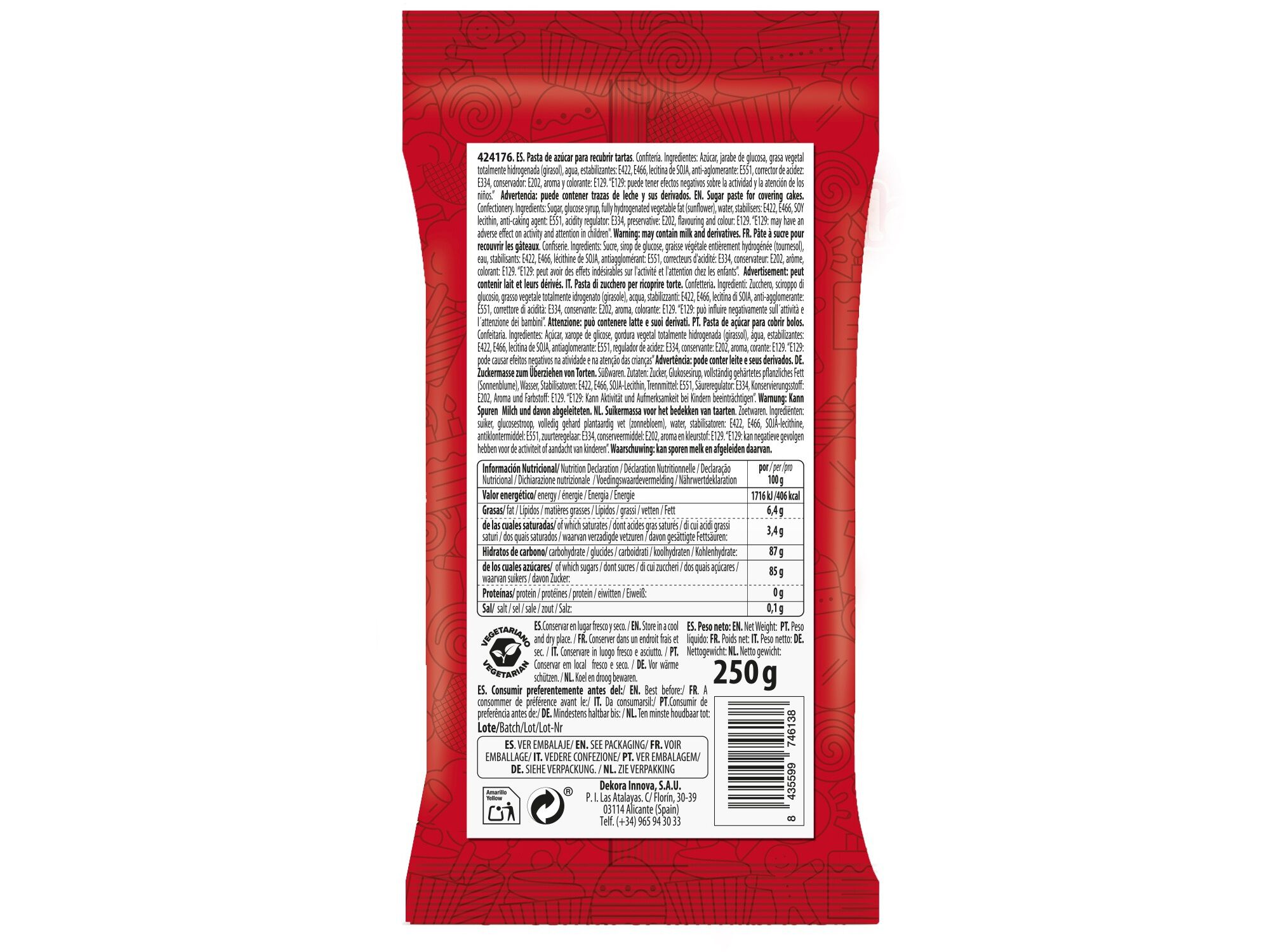 PASTA DE A&Ccedil;UCAR DEKORA VERMELHO PAIX&Atilde;O 250G image number 1