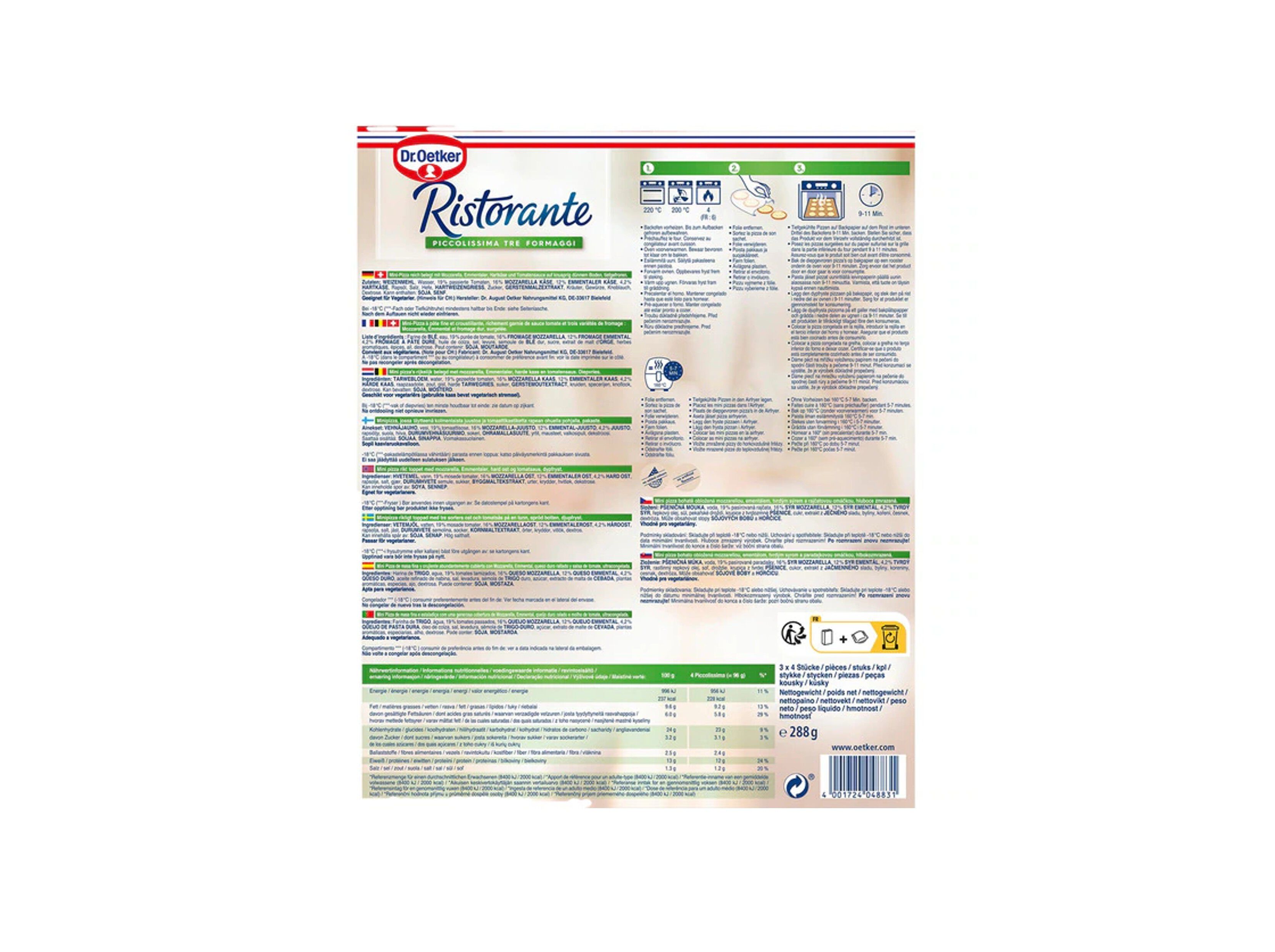 MINI PIZZAS RISTORANTE PICCOLISSIMA TRES QUEIJOS 288G image number 1