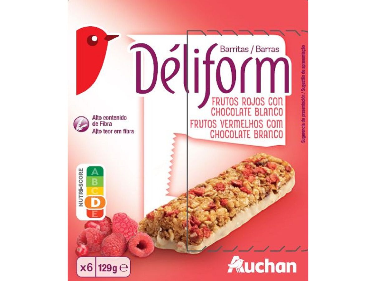 BARRAS DE CEREAIS AUCHAN FRUTOS VERMELHOS 129 G 6 UN