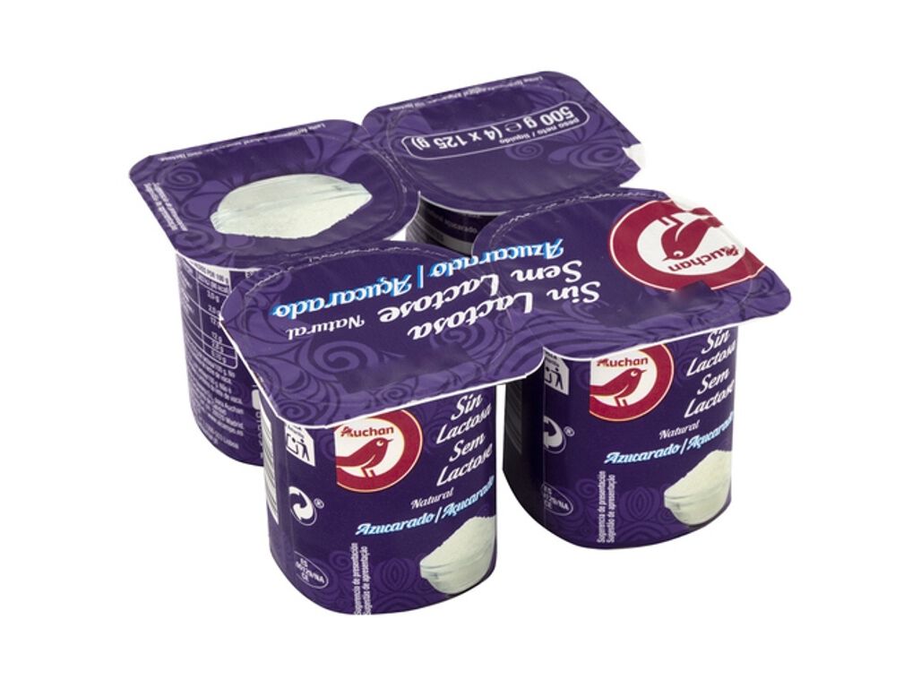 LEITE AUCHAN FERMENTADO SEM LACTOSE NATURAL A&Ccedil;&Uacute;CARADO 4X125G