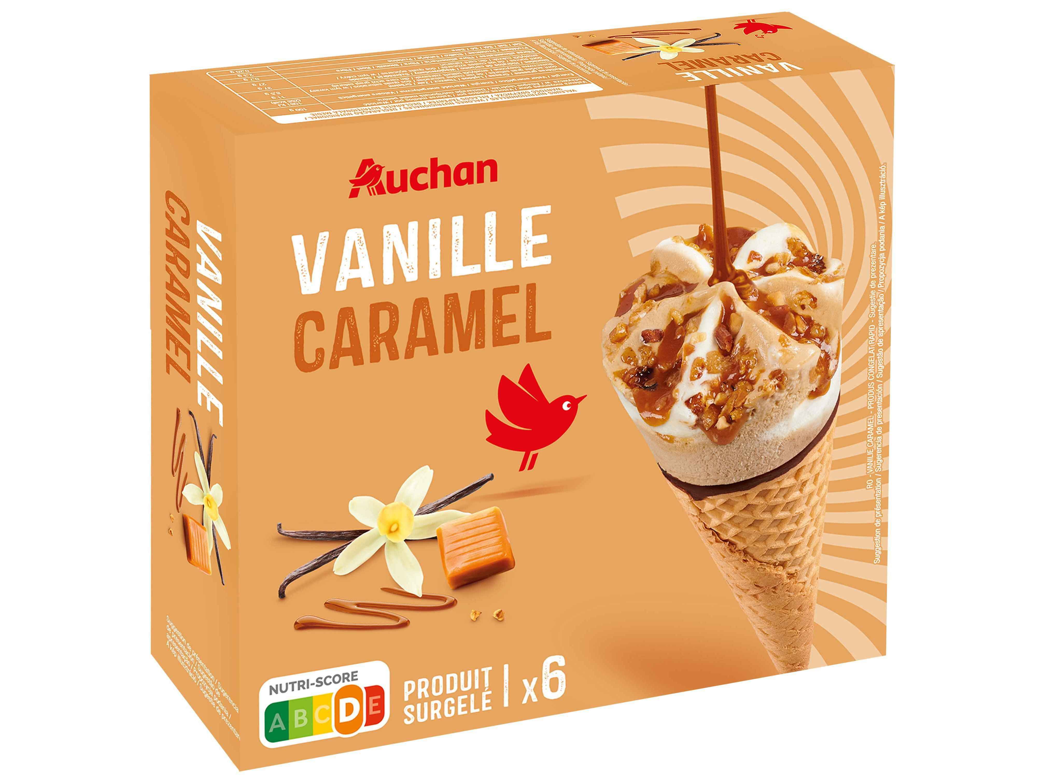 GELADO CONE AUCHAN BAUNILHA CARAMELO 6X120ML image number 1