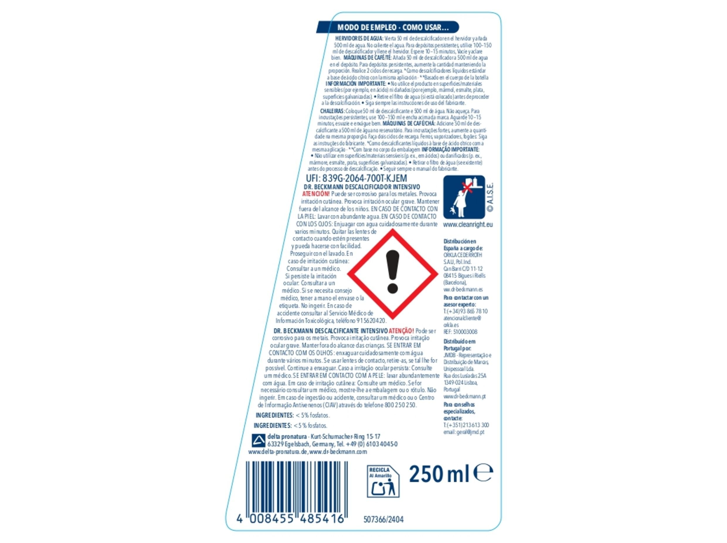 DESCALCIFICADOR DR.BECKMANN LIMPA M&Aacute;QUINAS 250ML image number 1