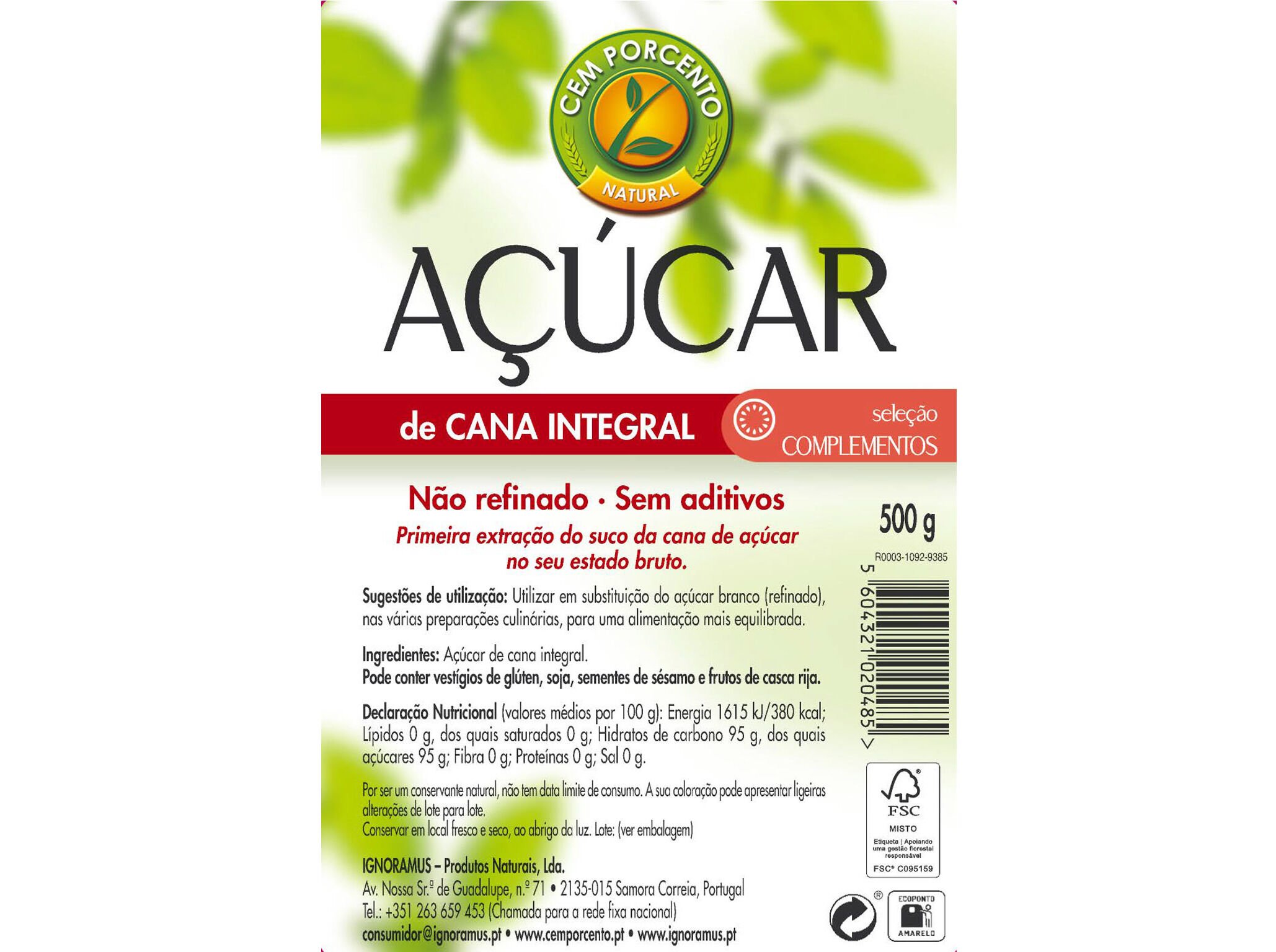 A&Ccedil;&Uacute;CAR CEM PORCENTO CANA INTEGRAL 500G image number 1