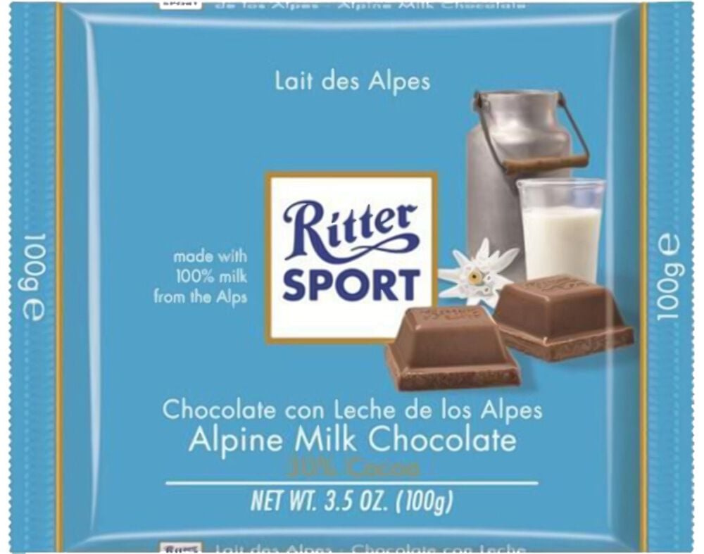 CHOCOLATE RITTER SPORT LEITE ALPINE SPORT 100G image number 0
