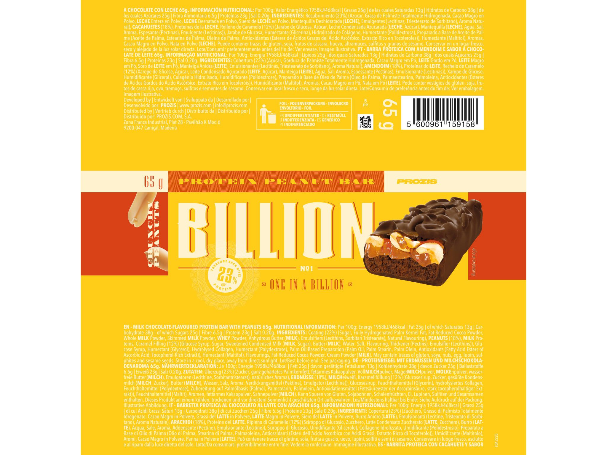 BARRA PROTEICA BILLION PROZIS AMENDOIM 65G image number 2