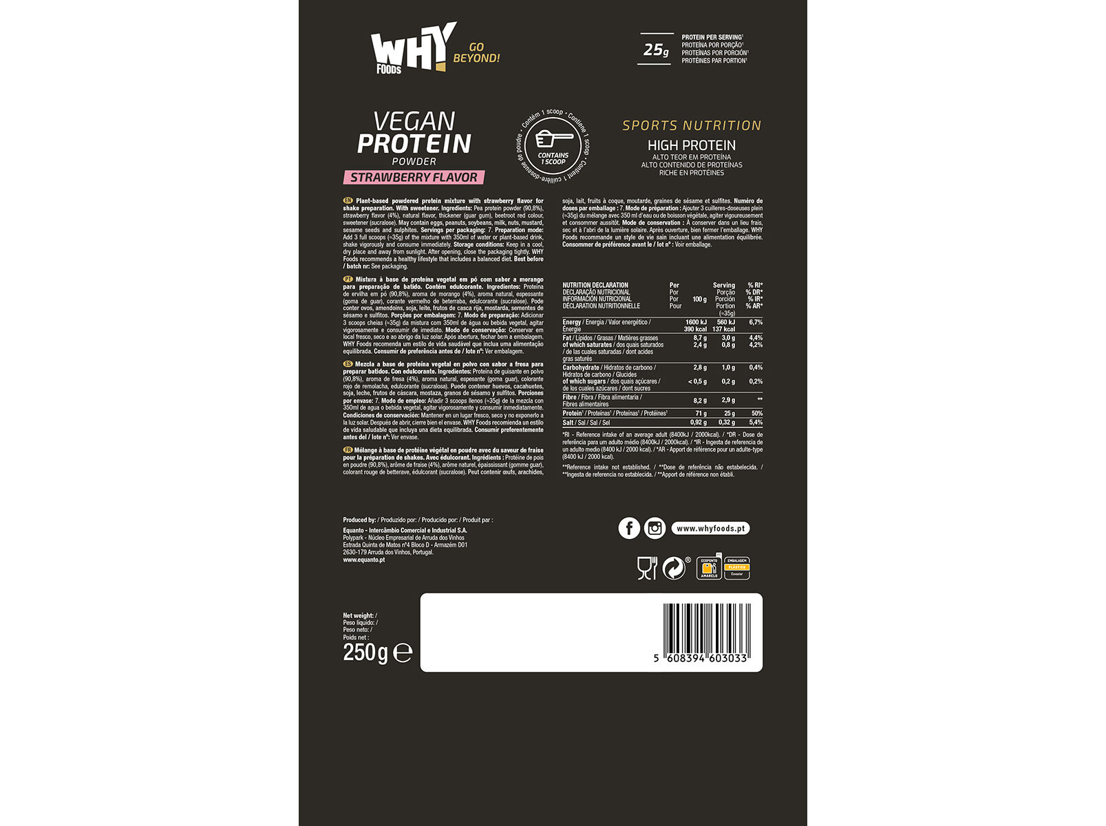 PROTEINA VEGETAL WHY FOODS MORANGO 250GR image number 1