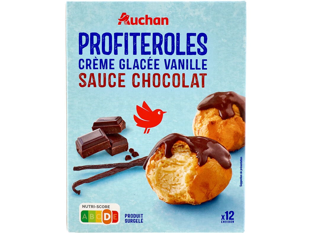 PROFITEROLES AUCHAN RECHEIO GELADO DE BAUNILHA E MOLHO CHOCOLATE 12UN 280G