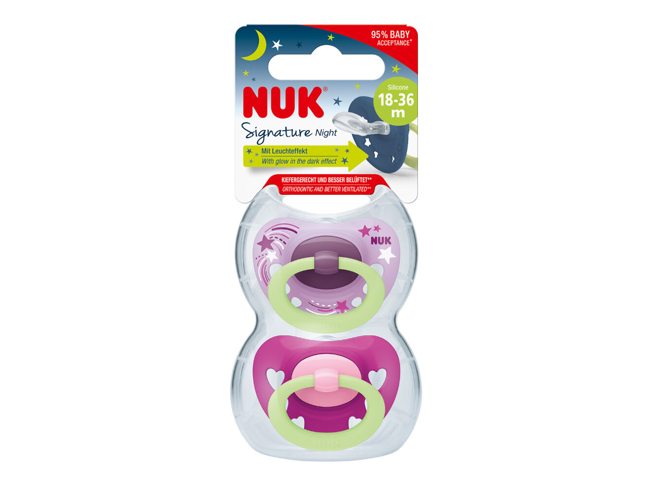 CHUPETA SIGNATURE NUK NIGHT SILICONE 18-36M 2UN image number 0