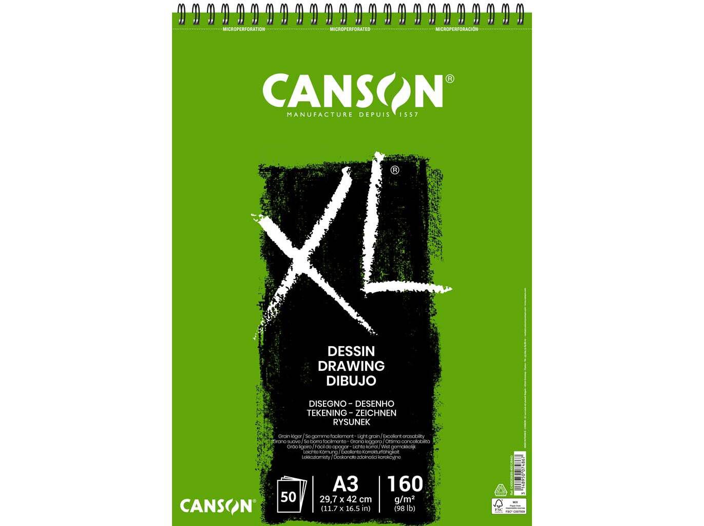 BLOCO DESENHO ESPIRAL CANSON XL DESSIN/DESENHO 160G A3 50 FOLHAS image number 0