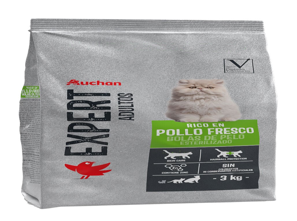 RA&Ccedil;&Atilde;O GATO AUCHAN EXPERT ESTERILIZADO BOLAS DE PELO 3KG image number 1