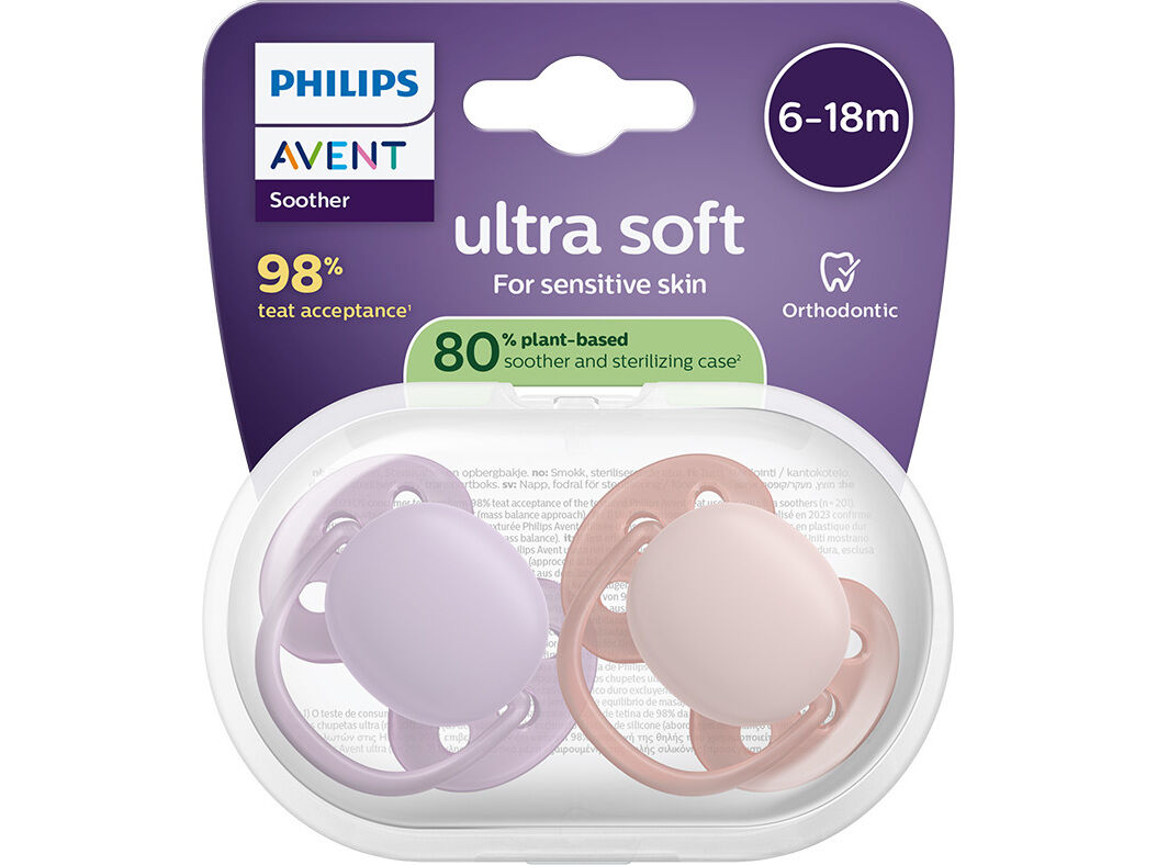 CHUPETA AVENT ULTRA SOFT 6-18M LIL/VERM 2UN image number 0