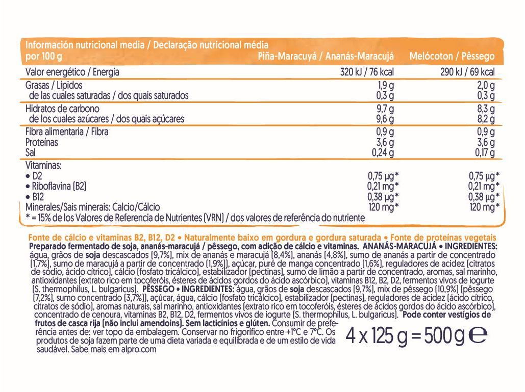 YOFU ALPRO SOJA P&Ecirc;SSEGO ANAN&Aacute;S E MARACUJ&Aacute; 4X125G image number 1
