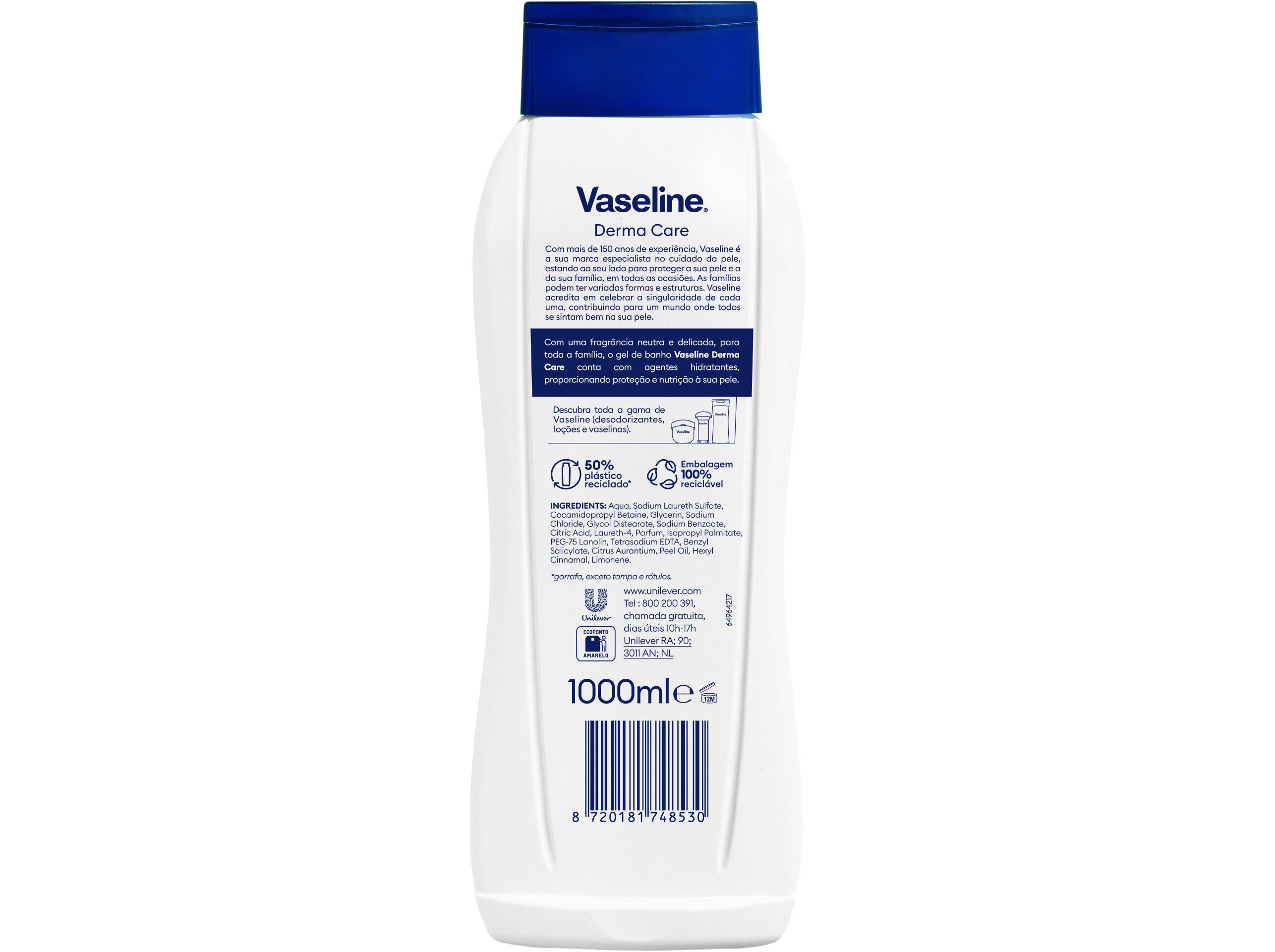 GEL BANHO VASELINE DERMA CARE 1000ML image number 1
