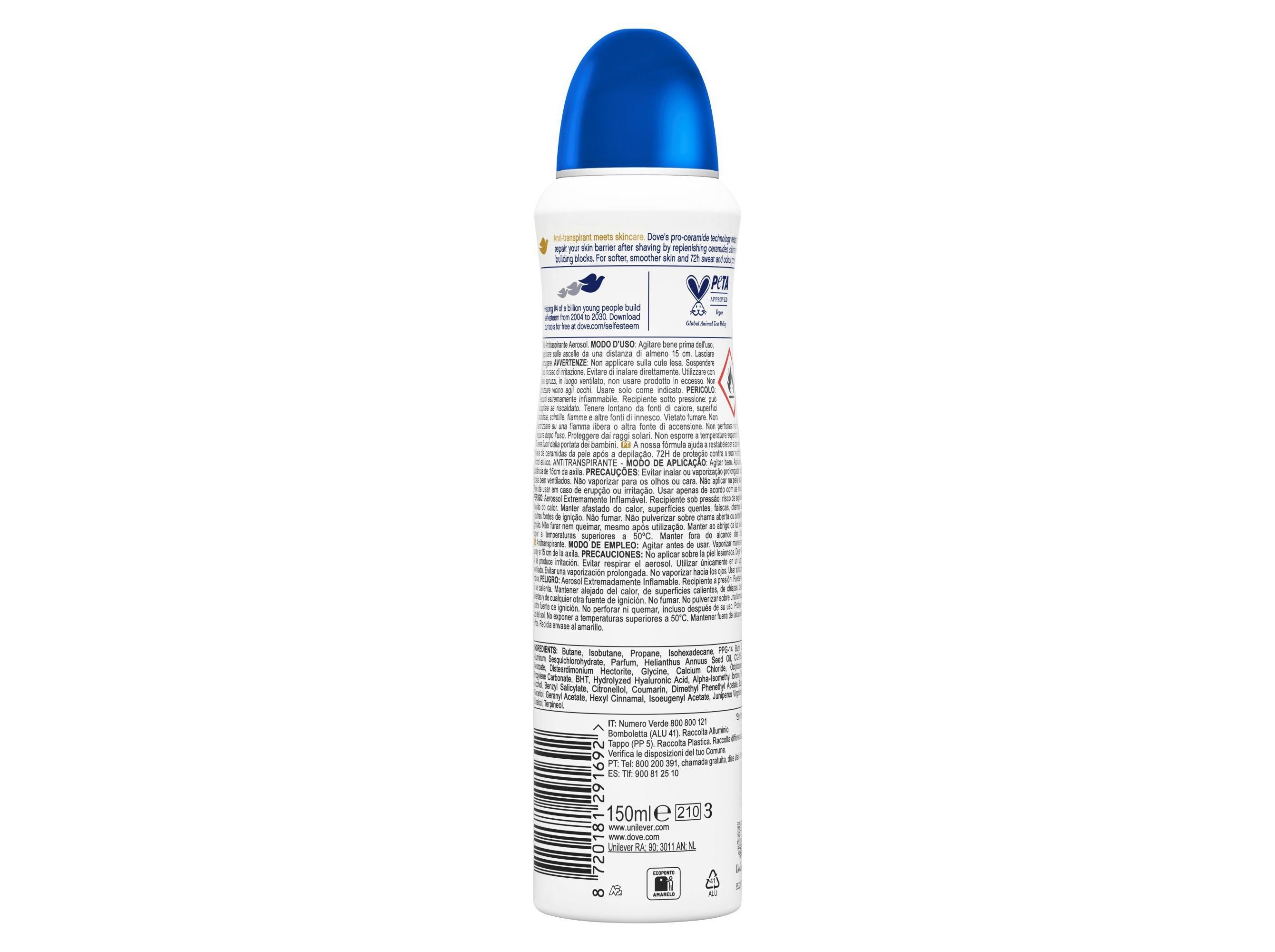 DESODORIZANTE SPRAY DOVE ORIGINAL 72H 150ML image number 1