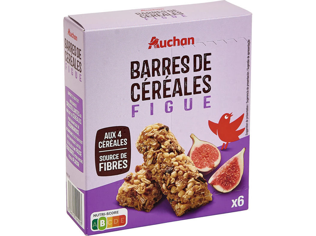 BARRAS AUCHAN CROUSTY CEREAIS FIGO 126G 6UN