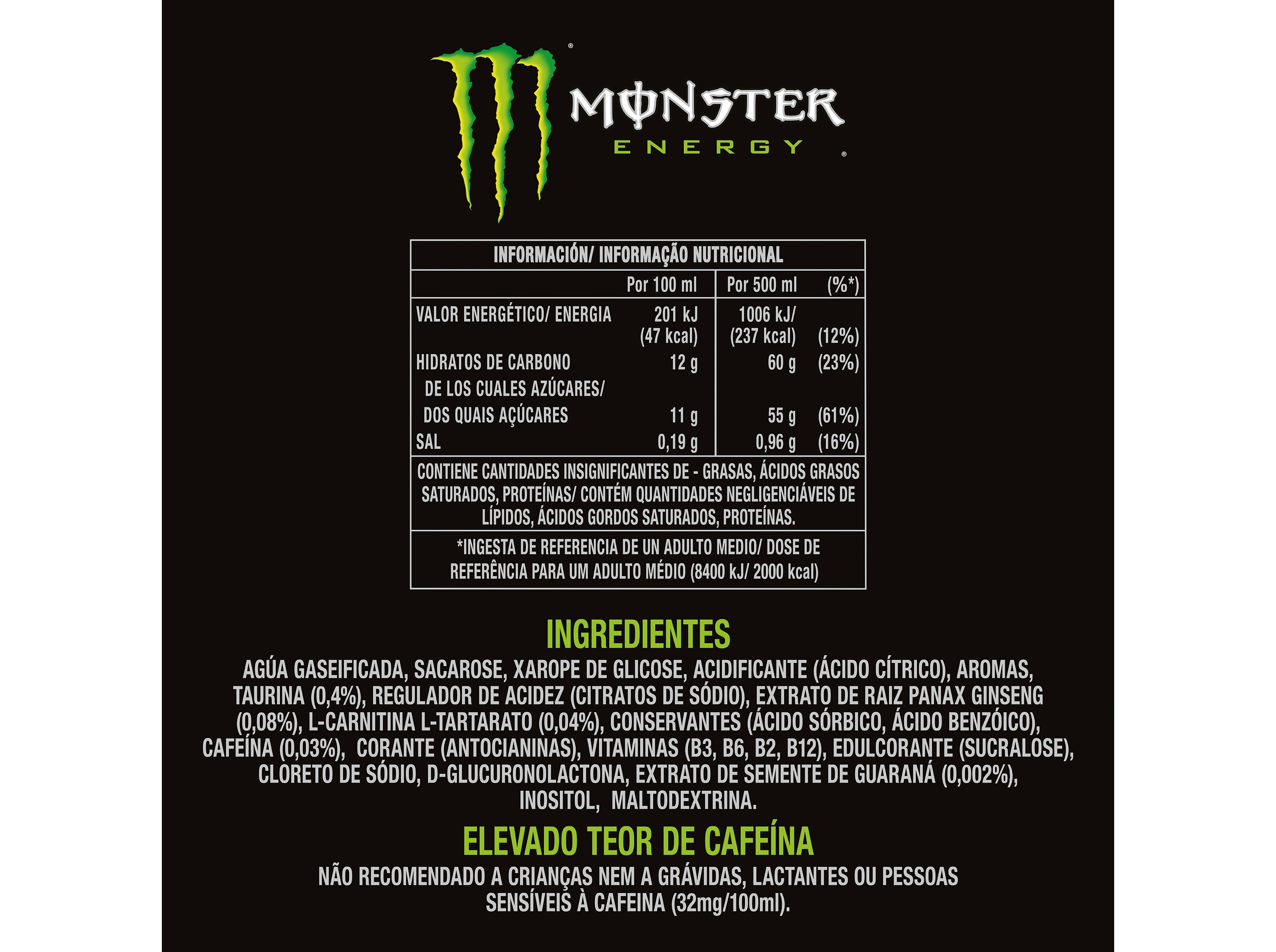 BEBIDA ENERG&Eacute;TICA MONSTER ENERGY 4X0.5L (SDR) image number 1