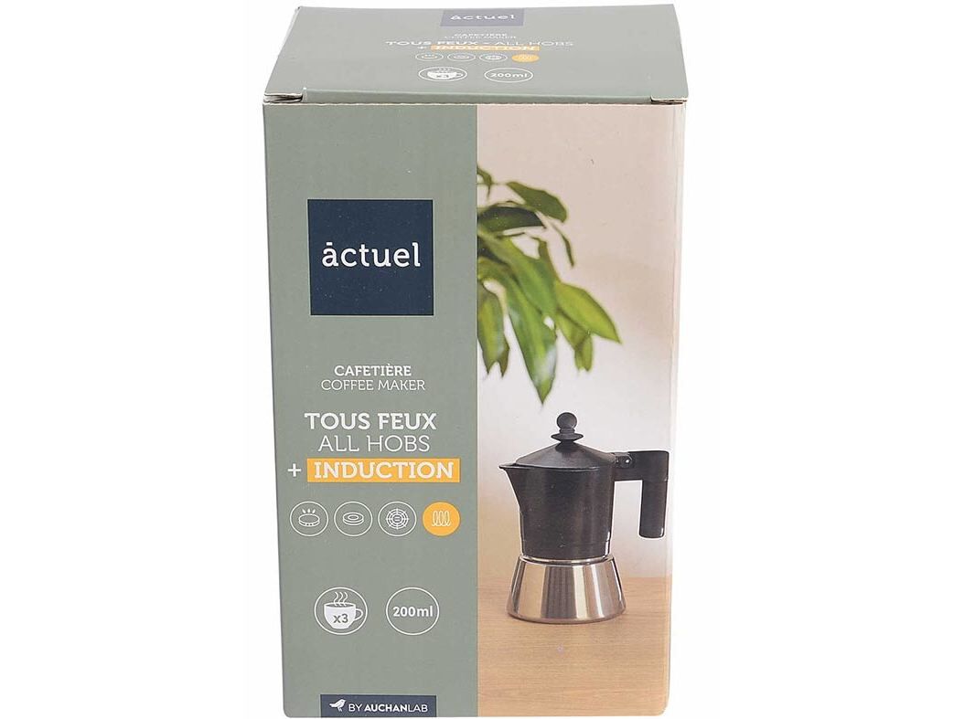 CAFETEIRA ALUMINIO ACTUEL PRETO 3 CH&Aacute;VENAS