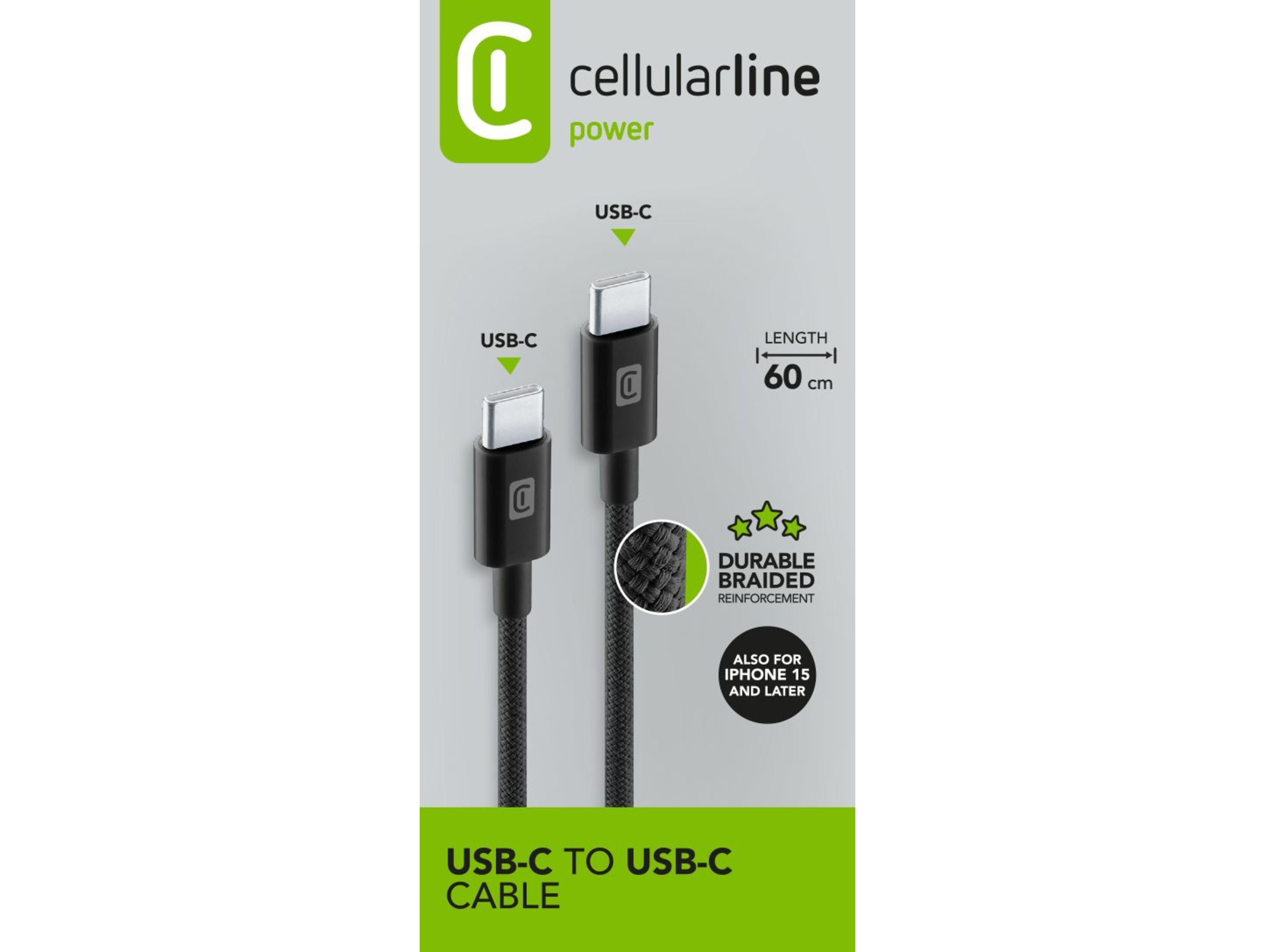 CABO CELLULARLINE PRETO BRAIDED USB-C/USB-C 60CM image number 1