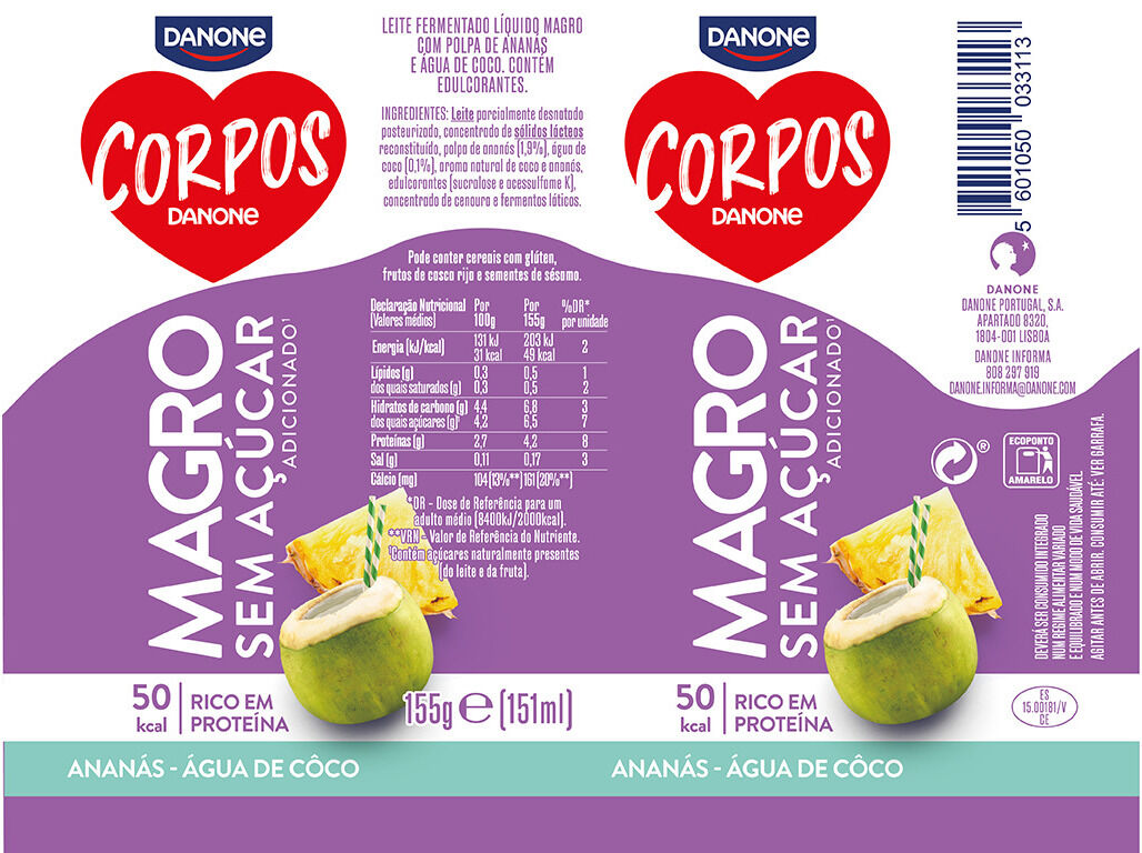 IOGURTE CORPOS DANONE MAGRO L&Iacute;QUIDO &Aacute;GUA C&Ocirc;CO 4X155G image number 1