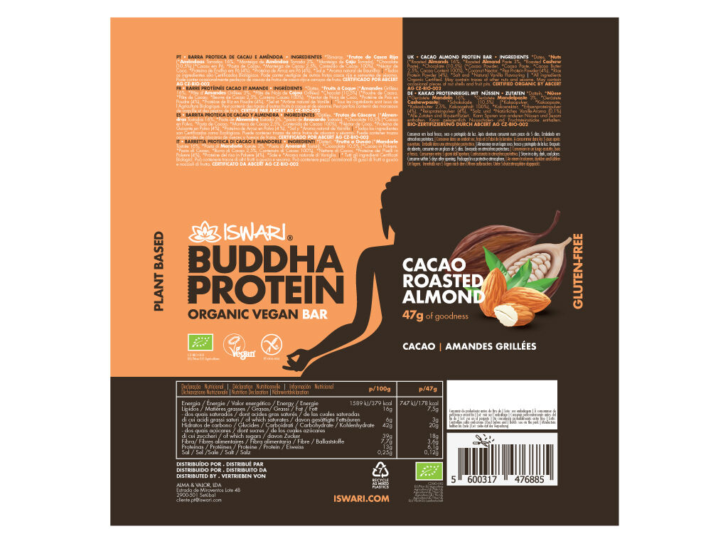 BARRA PROTEICA ISWARI CACAU E AM&Ecirc;NDOA BIO 47G image number 1