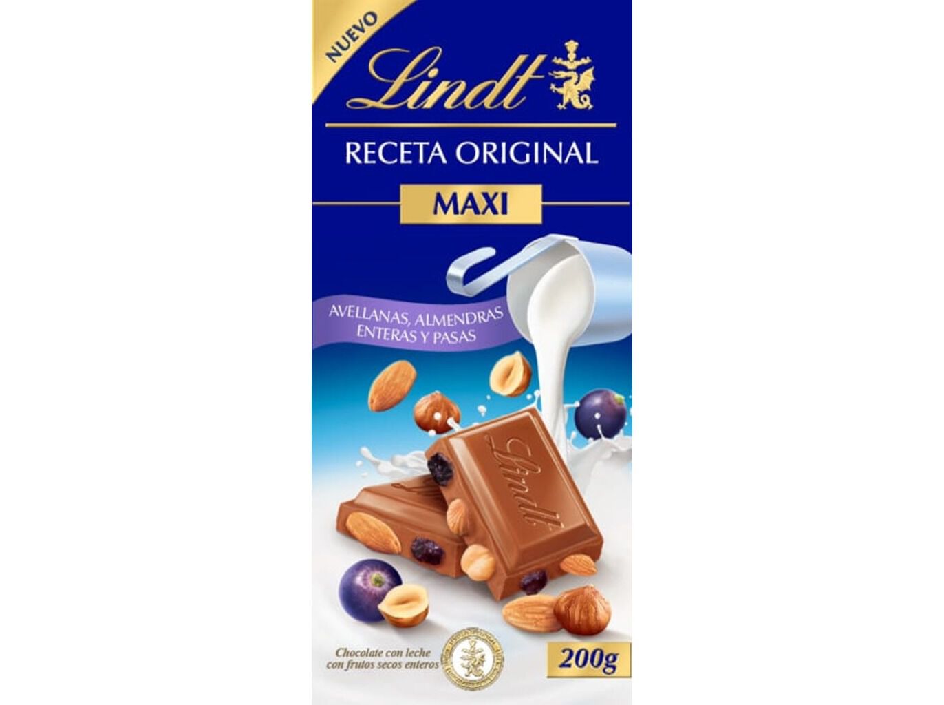 CHOCOLATE DE LEITE LINDT AVEL&Atilde;S AM&Ecirc;NDOAS PASSAS 200G image number 0