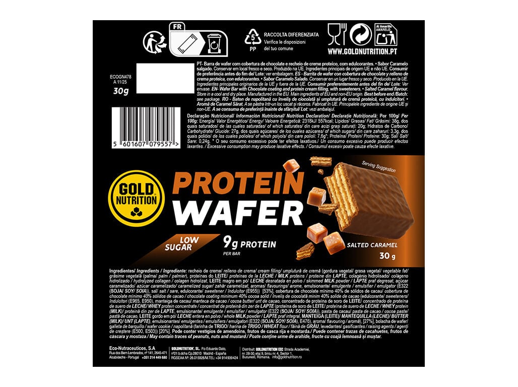 BARRA PROTEINA GOLD NUTRITION WAFER CARAMELO SALGADO 30G image number 1