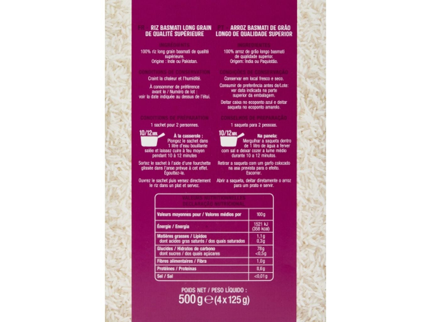 ARROZ BASMATI AUCHAN EM SAQUETAS 500G(4X125G) image number 1