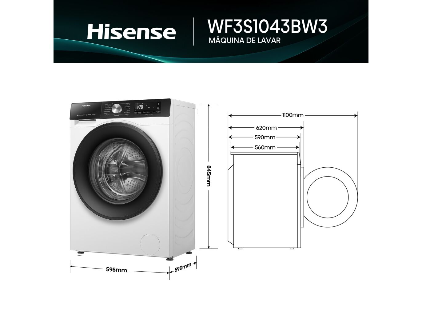 M&Aacute;QUINA LAVAR ROUPA HISENSE WF3S1043BW3 SERIE 3S - BRANCO A 10.5KG image number 1
