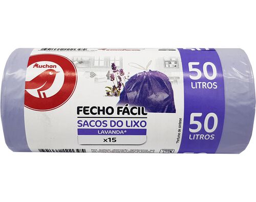 SACO AUCHAN LIXO PERFUMADO FECHO FÁCIL 50 LITROS 15UN image number 0