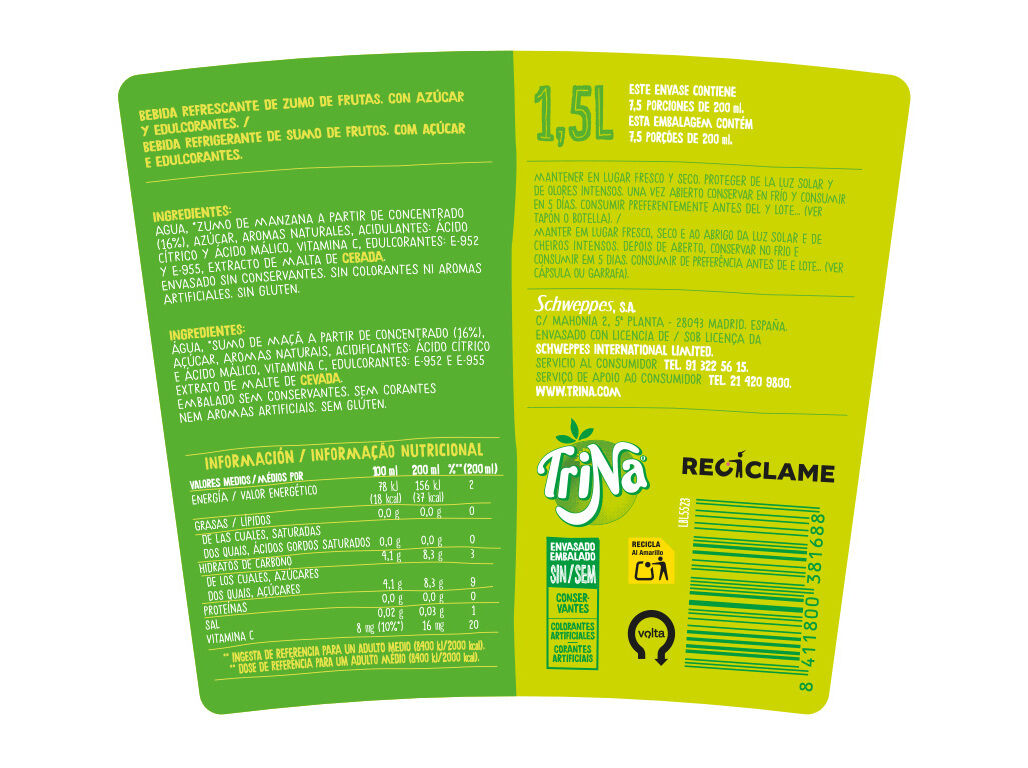 REFRIGERANTE S/GAS TRINA MA&Ccedil;&Atilde; PET SHINE 1.5L (SDR) image number 1