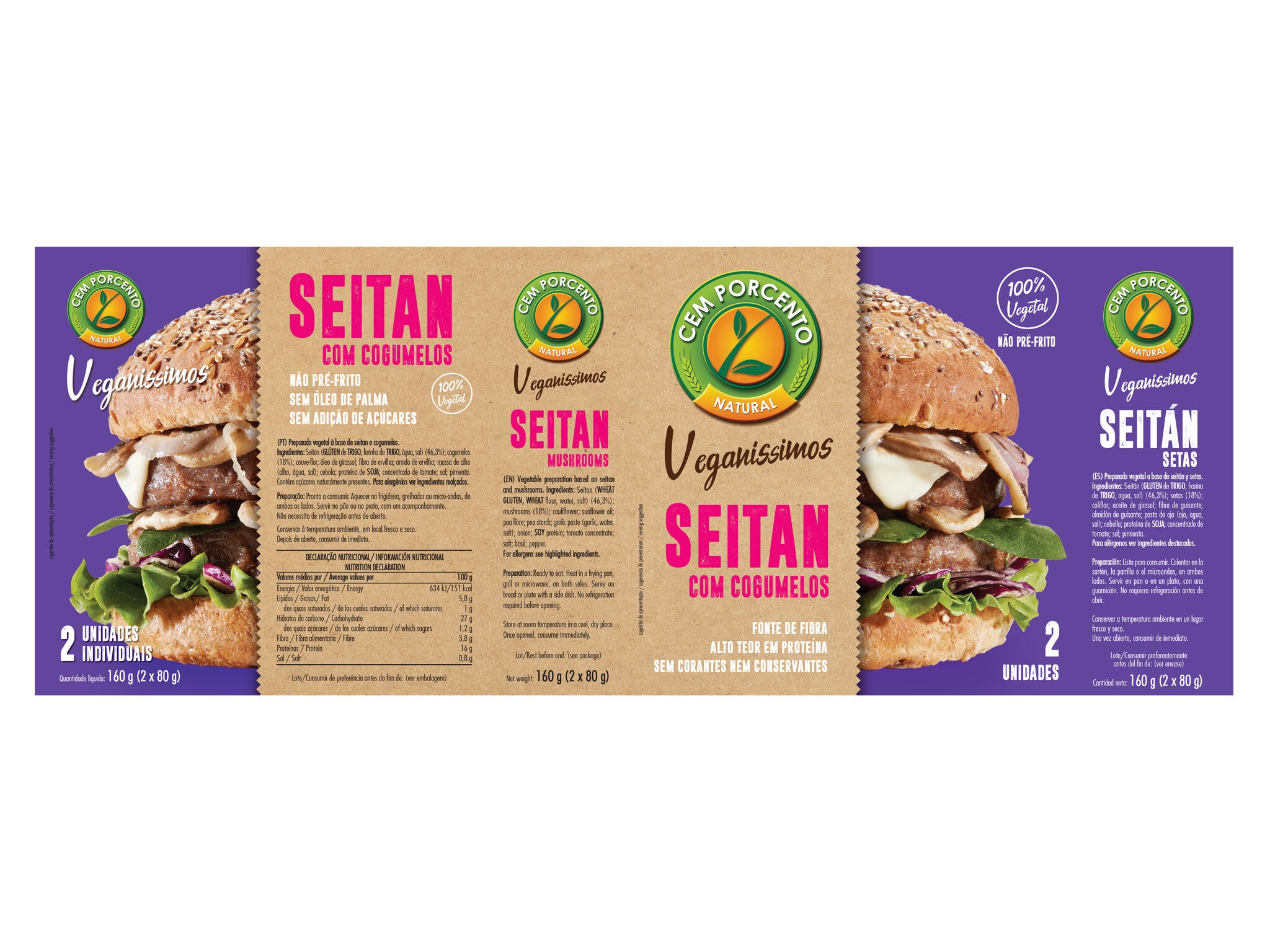 HAMBURGUER CEM PORCENTO VEGAN&Iacute;SSIMO COGUMELOS 160G image number 1