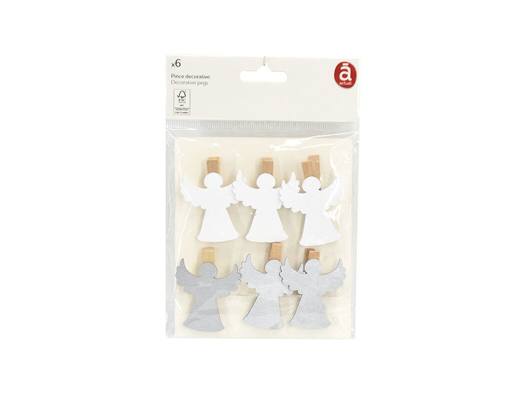 CONJUNTO DE 6 ANJOS MADEIRA ACTUEL PRATEADO/BRANCO image number 0