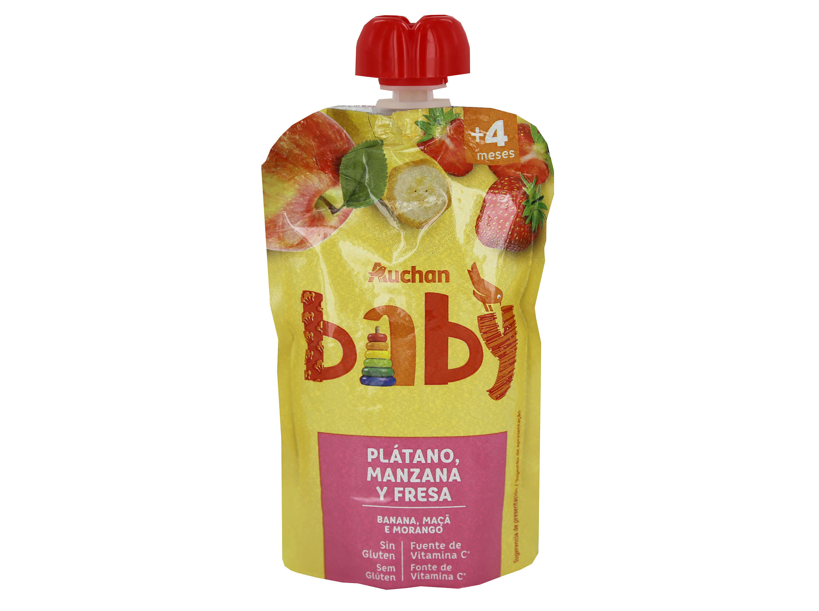 SAQUETA FRUTA AUCHAN BABY BANANA MA&Ccedil;A MORANGO 120G