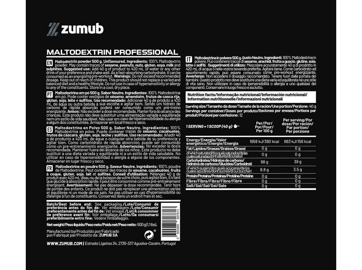 SUPLEMENTO ENERGIA ZUMUB MALTODEXTRINA 500G image number 1