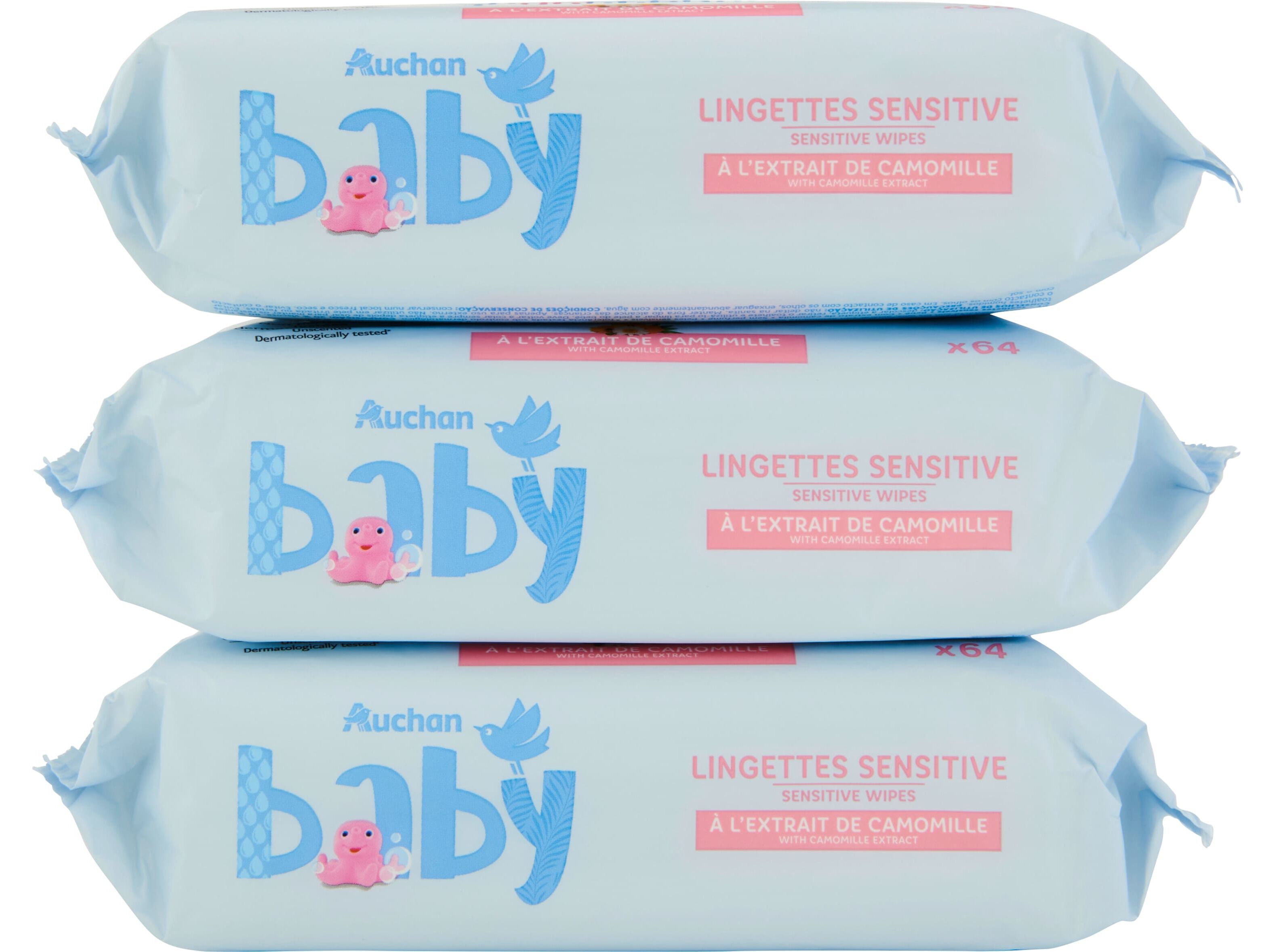 TOALHITAS AUCHAN BABY SENSITIVE C/CAMOMILA 3X64UN