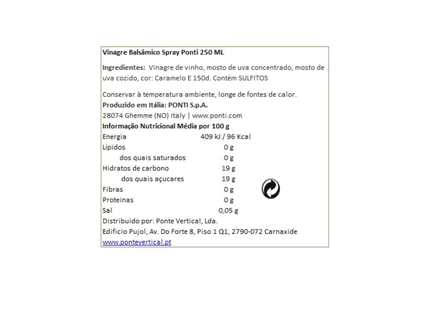 VINAGRE PONTI BALS&Acirc;MICO SPRAY 250ML image number 1