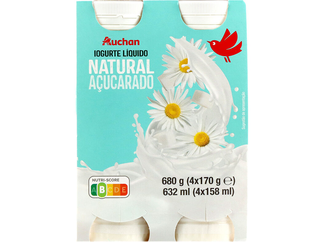 IOGURTE AUCHAN L&Iacute;QUIDO NATURAL A&Ccedil;&Uacute;CARADO 4X170G image number 1