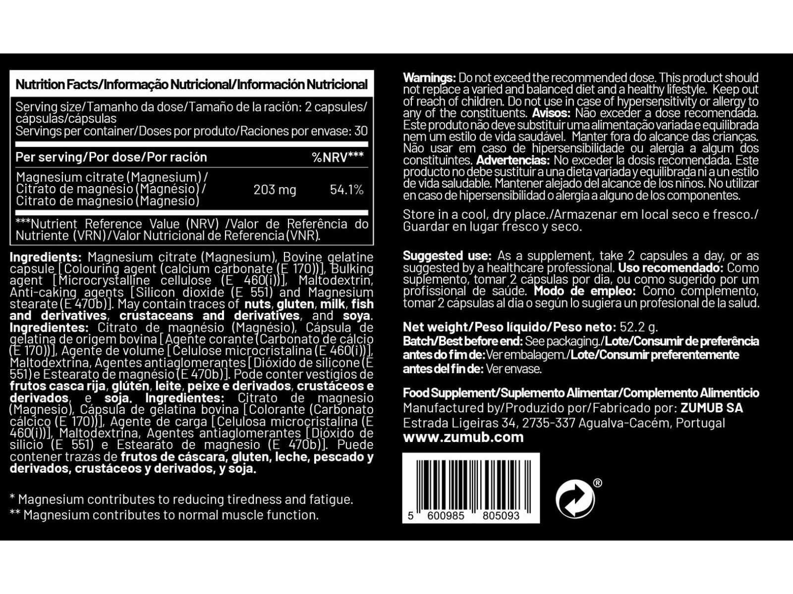 SUPLEMENTO ZUMUB MAGN&Eacute;SIO 60 COMP image number 1