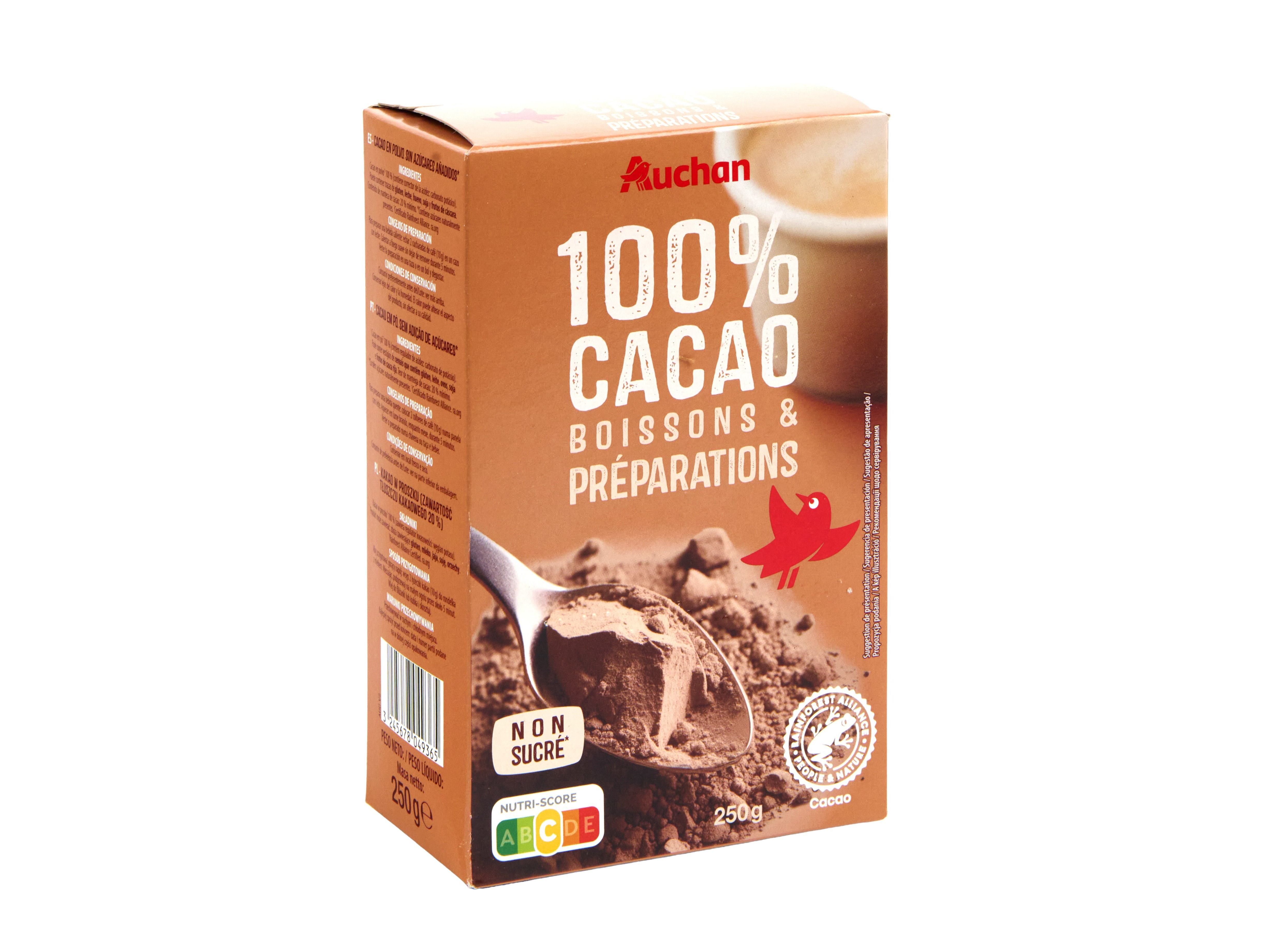 CACAU AUCHAN EM P&Oacute; 100% SEM ADI&Ccedil;&Atilde;O DE A&Ccedil;&Uacute;CARES 250G