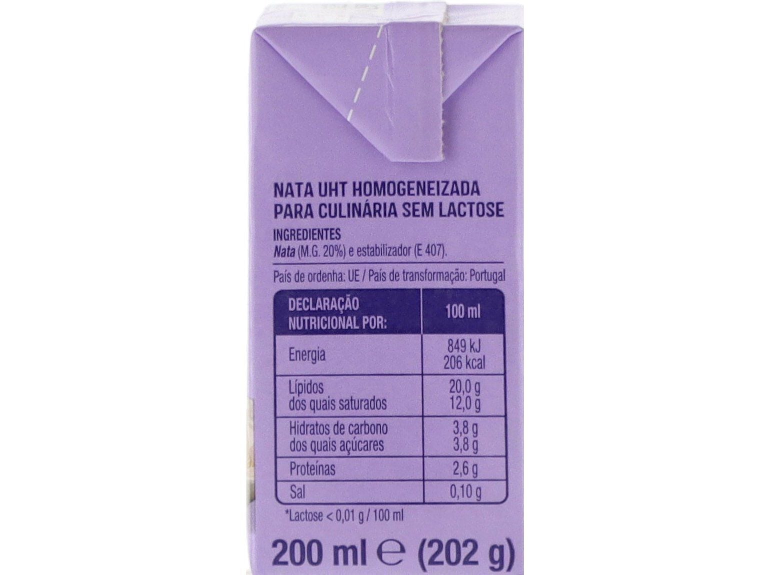 NATA UHT AUCHAN PARA CULIN&Aacute;RIA SEM LACTOSE 200ML image number 3