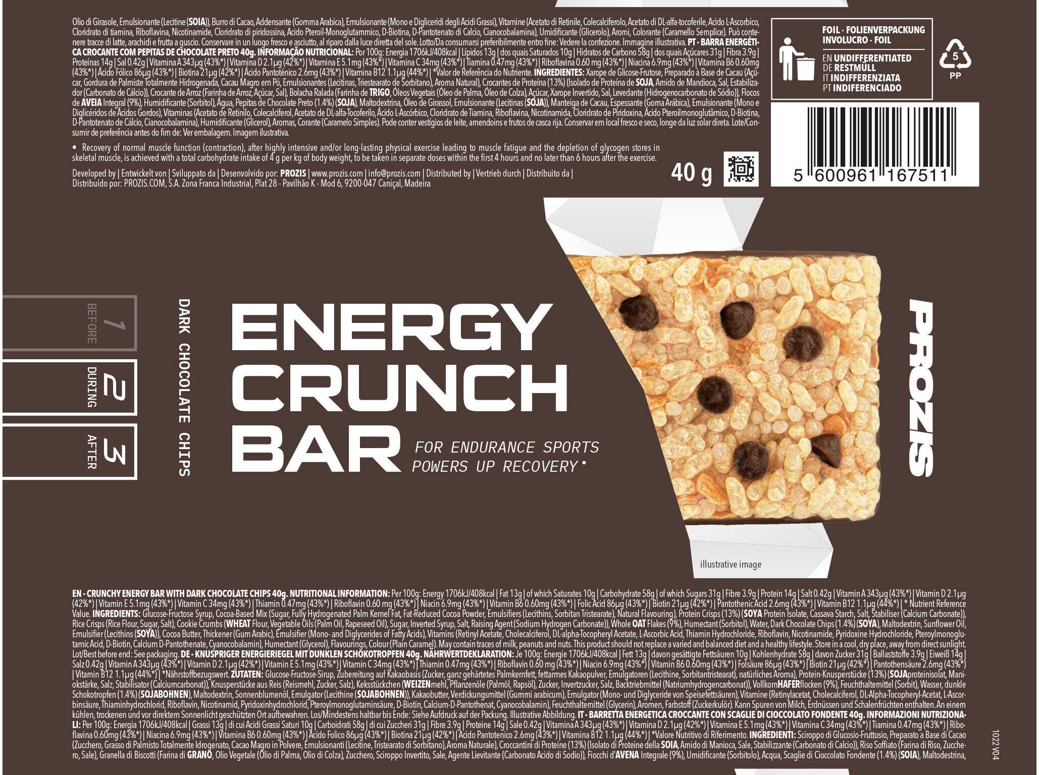 BARRA ENERGY CRUNCH PROZIS PEPITAS CHOCOLATE PRETO 40G image number 3