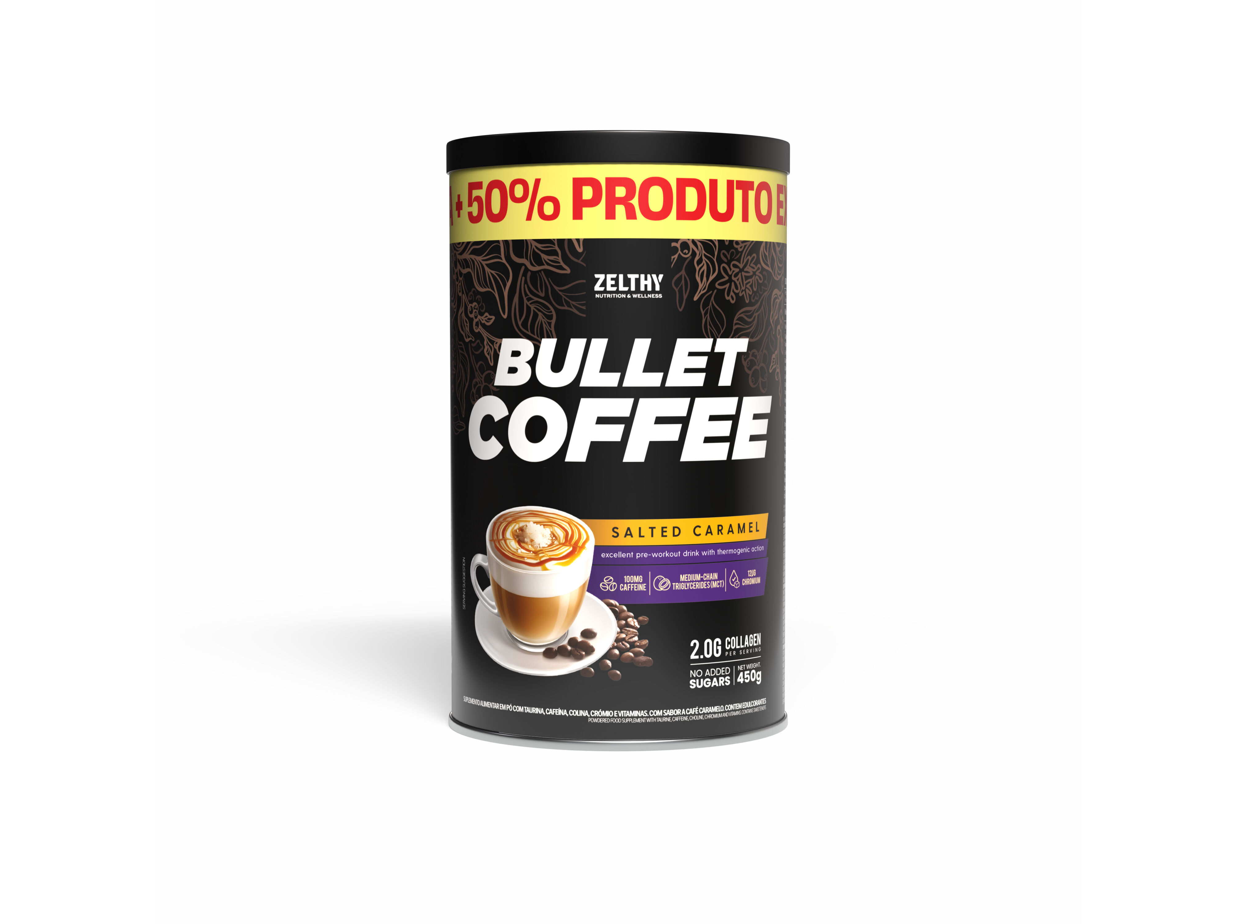 BULLET COFFEE ZELTHY CARAMELO 300G+150G OFERTA