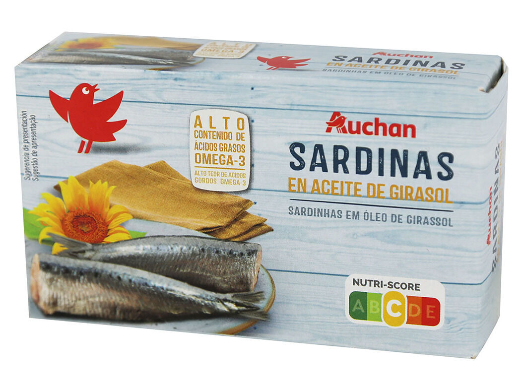 SARDINHAS AUCHAN EM &Oacute;LEO DE GIRASSOL 120(84)G