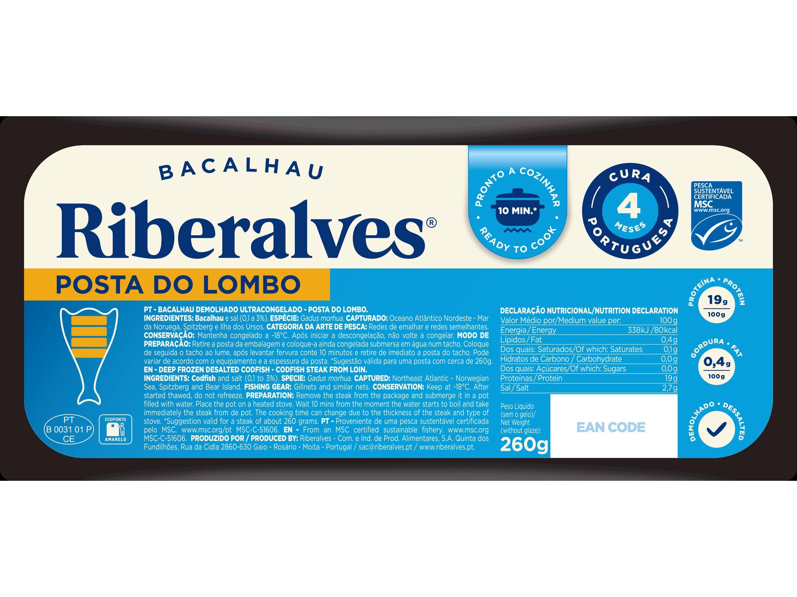 BACALHAU POSTA RIBERALVES 4M CURA UNIDOSE MSC 260GR image number 1