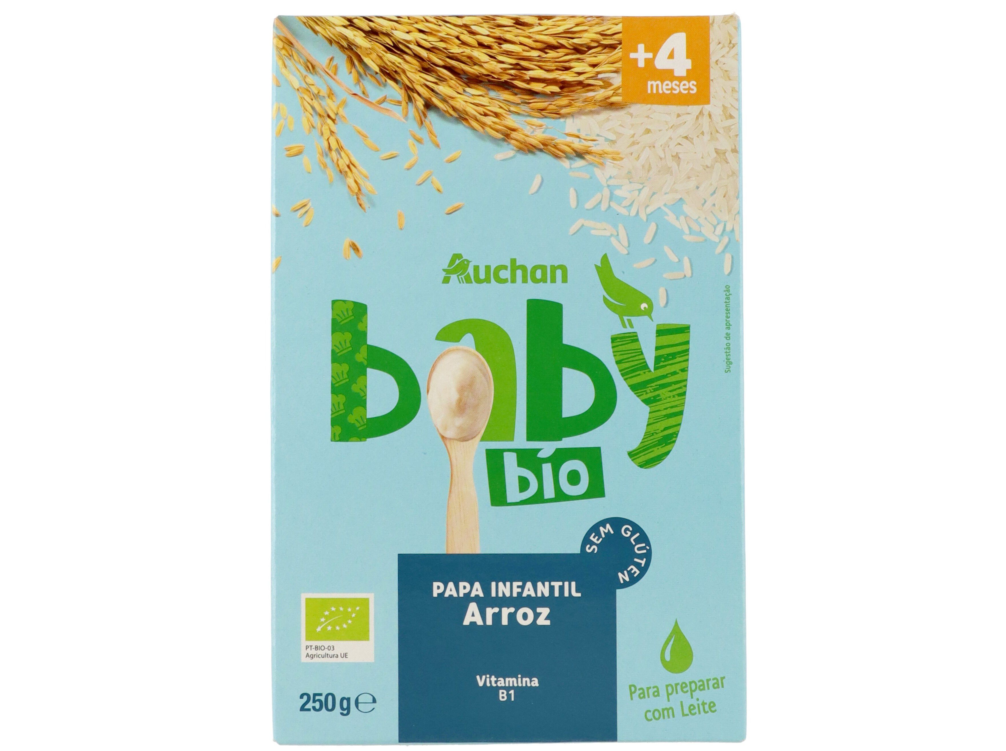 PAPA INFANTIL AUCHAN BABY BIO N&Atilde;O L&Aacute;CTEA ARROZ SEM GLUT&Eacute;N 250G image number 0