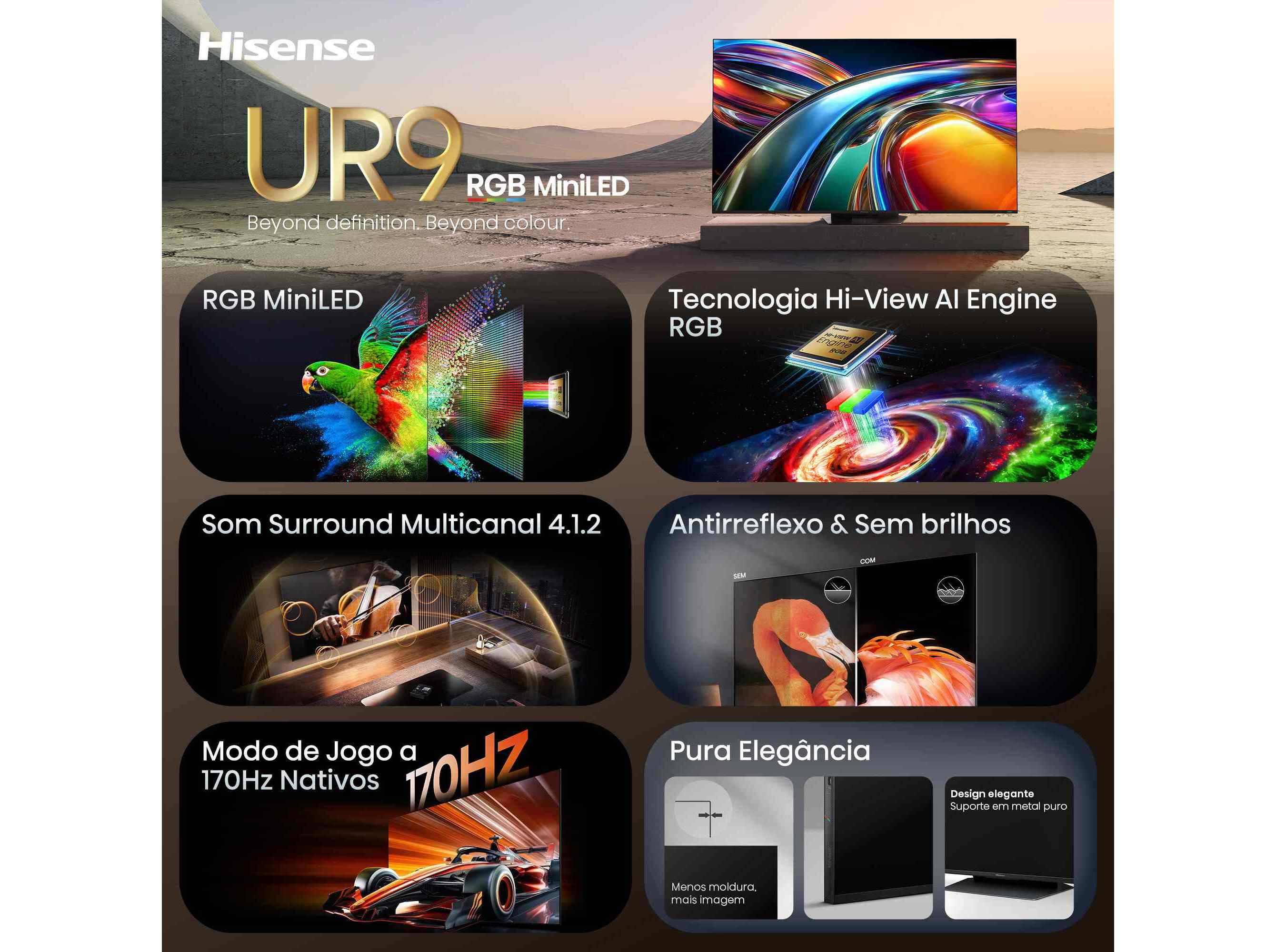 TV RGB MINILED HISENSE 65UR9S (65" 180HZ 4K SMART TV 165CM) image number 2