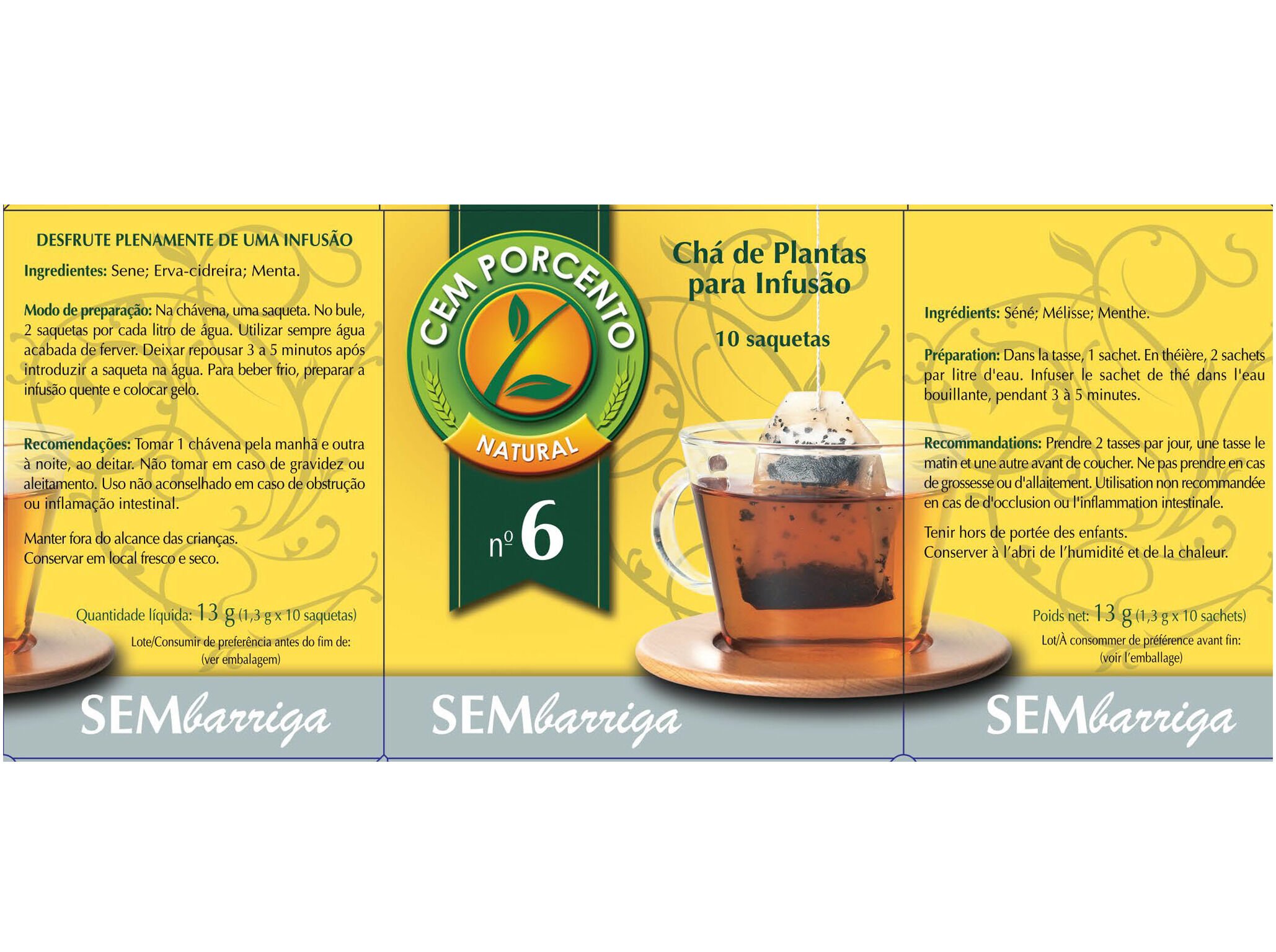 CH&Aacute; CEM PORCENTO N&ordm;6 SEM BARRIGA 10 SAQUETAS image number 1