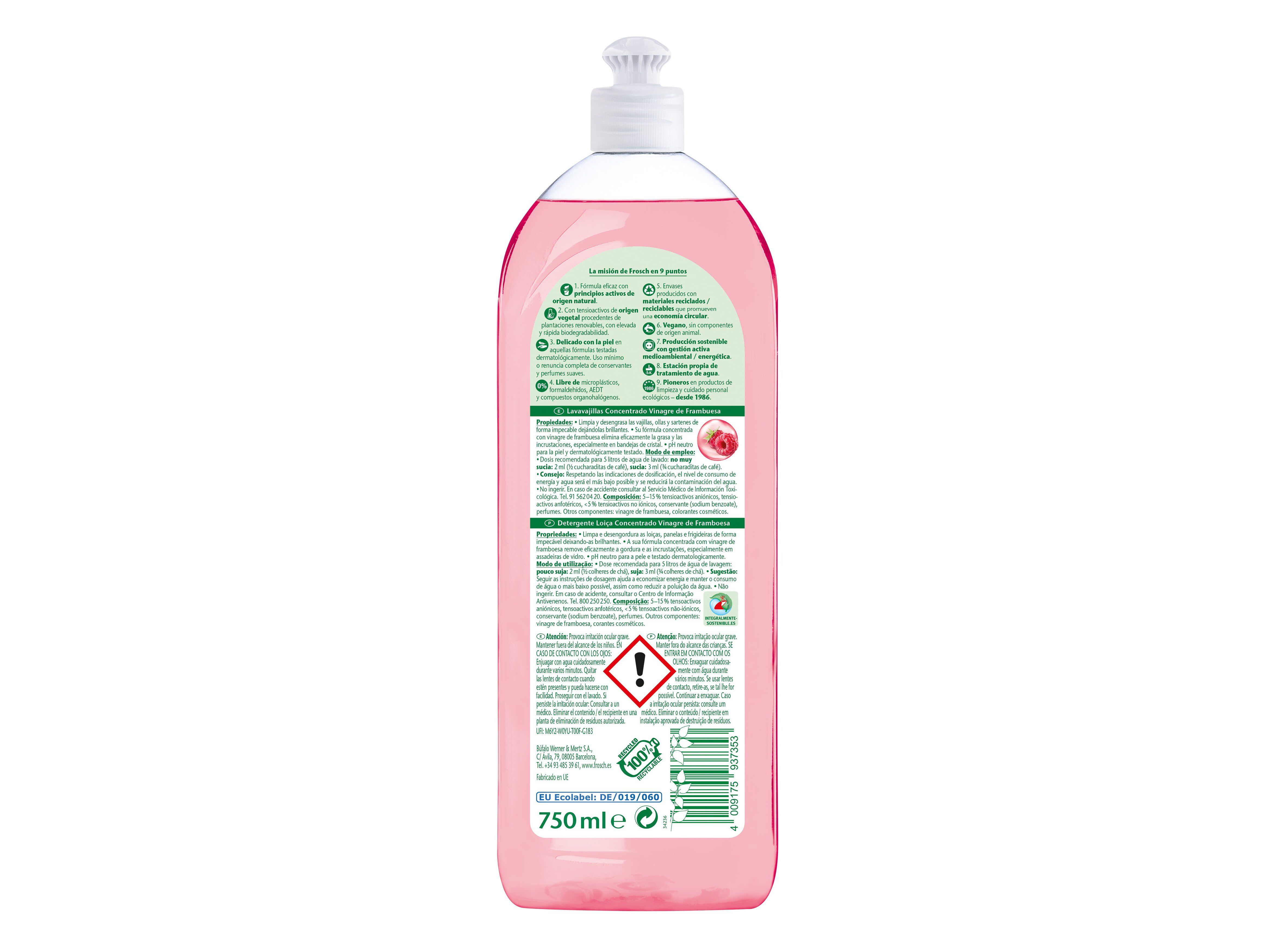 DETERGENTE LOI&Ccedil;A MANUAL ECOLABEL FRAMBOESA FROSCH 750ML image number 1